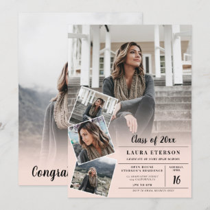 Modern blush pink minimalist photo graduation invitation