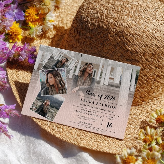 Modern blush pink minimalist photo graduation invitation (Modern blush pink minimalist photo graduation invitation)