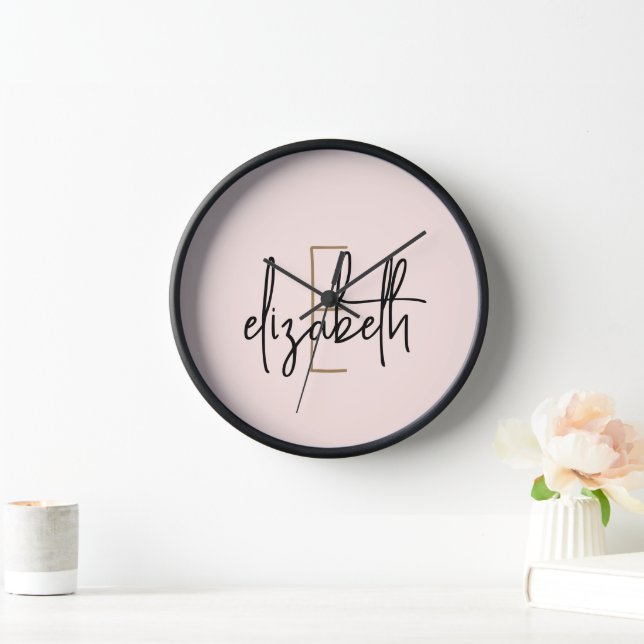 Modern Blush Pink Monogram Clock (Home)