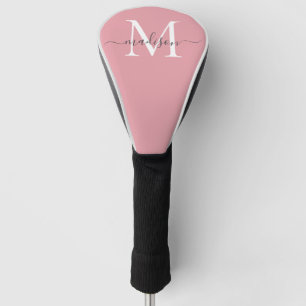 Modern Blush Pink Monogram Girly Chic Gray Script Golf Head Cover