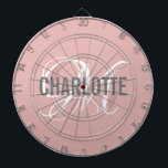 Modern blush pink monogram name dartboard<br><div class="desc">Modern blush pink dart board with a grey typography name and white monogram. Personalize with name and initial.</div>