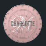 Modern blush pink monogram name dartboard<br><div class="desc">Modern blush pink dart board with a grey typography name and white monogram. Personalize with name and initial.</div>