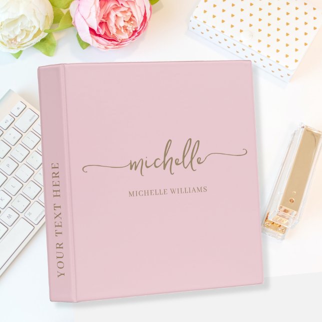 Modern Blush Pink Monogram Name Script  Binder (Creator Uploaded)