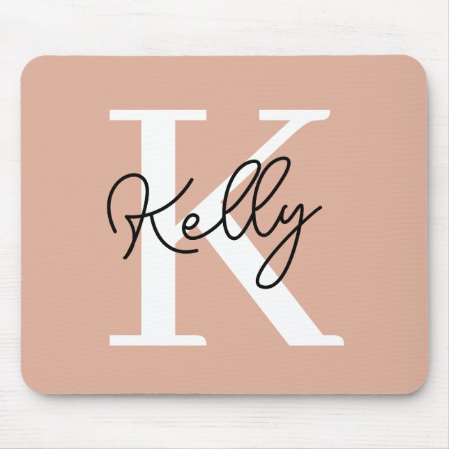 Modern Blush Pink Monogram Script Mouse Pad (Front)
