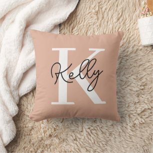 Modern Blush Pink Monogram Script Throw Pillow