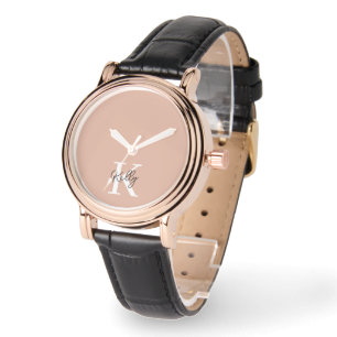 Modern Blush Pink Monogram Script Watch