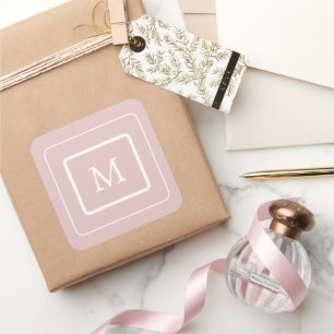 modern blush pink monogram square sticker