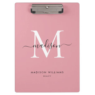 Modern Blush Pink Monogram Stylish Script Name Clipboard