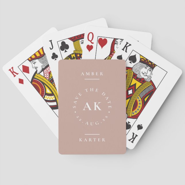 Modern Blush Pink Monogram Unique Save the Date Playing Cards (Back)