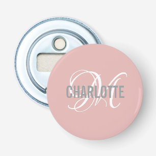 Modern Blush Pink Monogrammed Button Bottle Opener