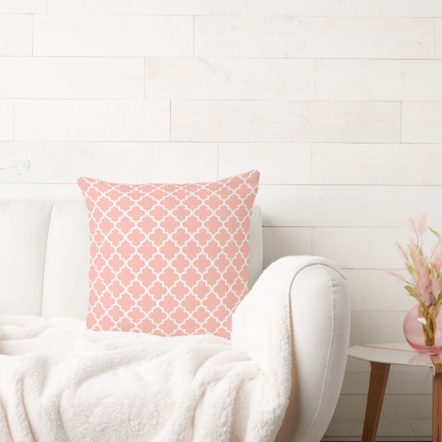 Modern Blush Pink Moroccan Quatrefoil Pattern Throw Pillow (Couch)