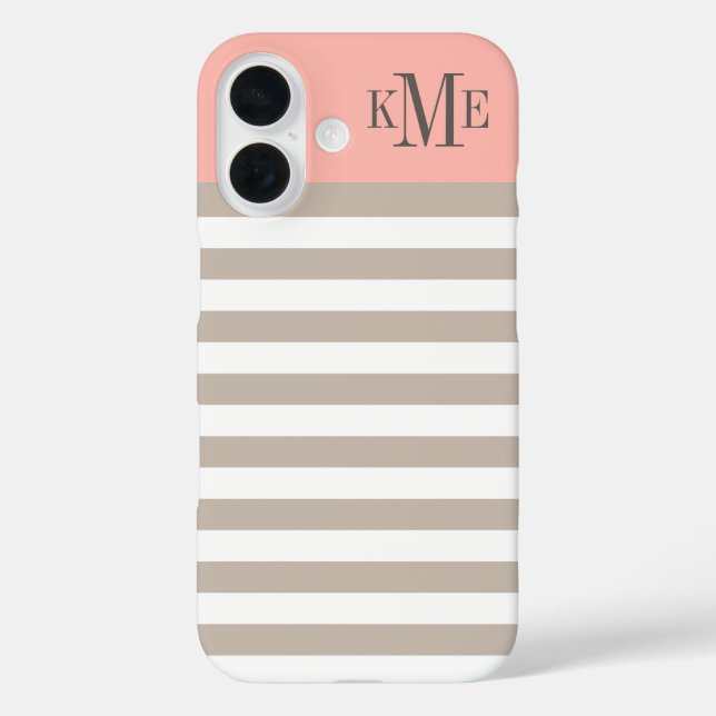 Modern Blush Pink Neutral Stripes Custom Monogram Case-Mate iPhone Case (Back)