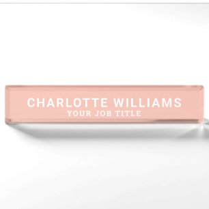 Modern Blush Pink Office Employee Nameplate