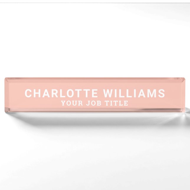Modern Blush Pink Office Employee Nameplate (Front)