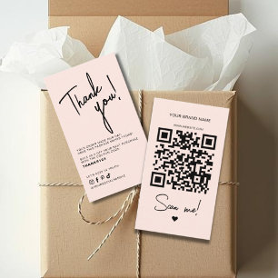 Modern blush pink order thank you QR code Business Card