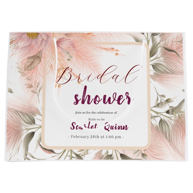 Modern blush pink pampas grass bridal bunch large gift bag (Front)