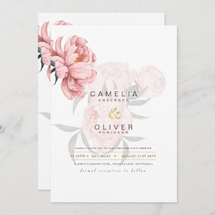 Modern Blush Pink Peonies Floral Wedding Invite