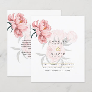 Modern Blush Pink Peonies Floral Wedding Invite