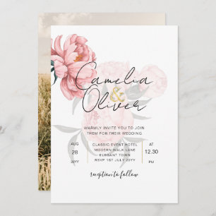 Modern Blush Pink Peonies Floral Wedding Invite