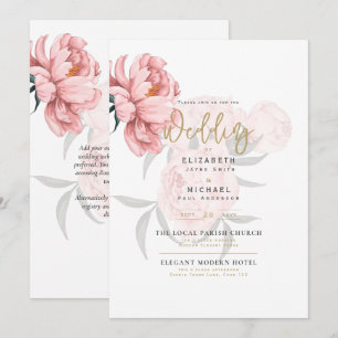 Modern Blush Pink Peonies Floral Wedding Invite