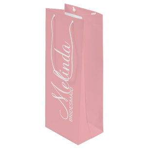 Modern Blush Pink Personalized Bridesmaids Wine Gift Bag