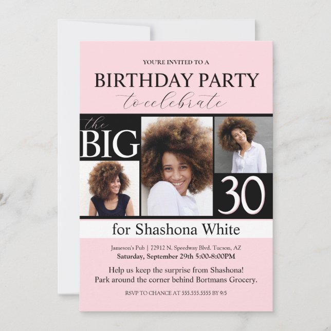 Modern Blush Pink Photo 30th Birthday Invitation (Front)