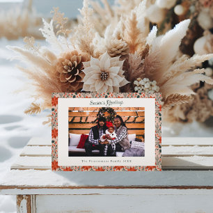 Modern Blush Pink Poinsettia Photo Christmas Holiday Card