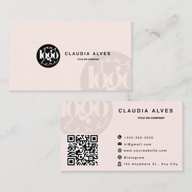 Modern Blush Pink QR Code Custom  Logo Business Card (Front/Back)