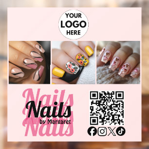 Modern Blush Pink QR Code Logo Photo Nail Salon Window Cling