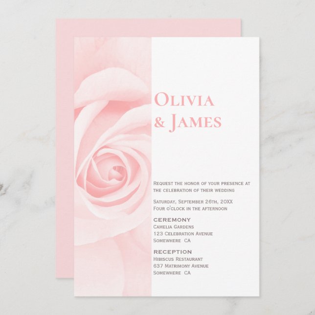 Modern Blush Pink Rose Wedding Invitation (Front/Back)