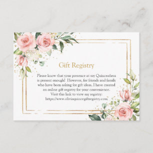 Modern Blush pink roses  gold tiara eucalyptus Enclosure Card