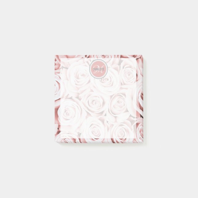 Modern blush pink roses personalized post-it notes (Front)