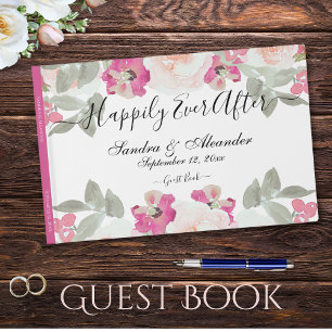 Modern Blush Pink  Sage Floral Watercolor Wedding Guest Book