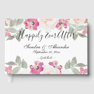  Modern Blush Pink  Sage Floral Watercolor Wedding Guest Book