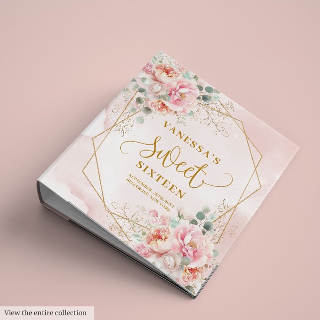 Modern Blush Pink Sage Gold Floral Sweet 16 Album Binder (Modern Blush Pink Sage Gold Floral Sweet 16 Album 3 ring binder)