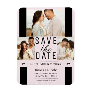 Modern Blush Pink Save the Date 3 Photo Wedding  Magnet