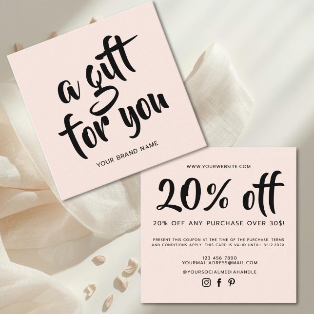 Modern blush pink script coupon discount card (Creator Uploaded)