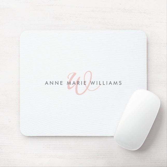 Modern Blush Pink Script Monogram Mouse Pad (With Mouse)