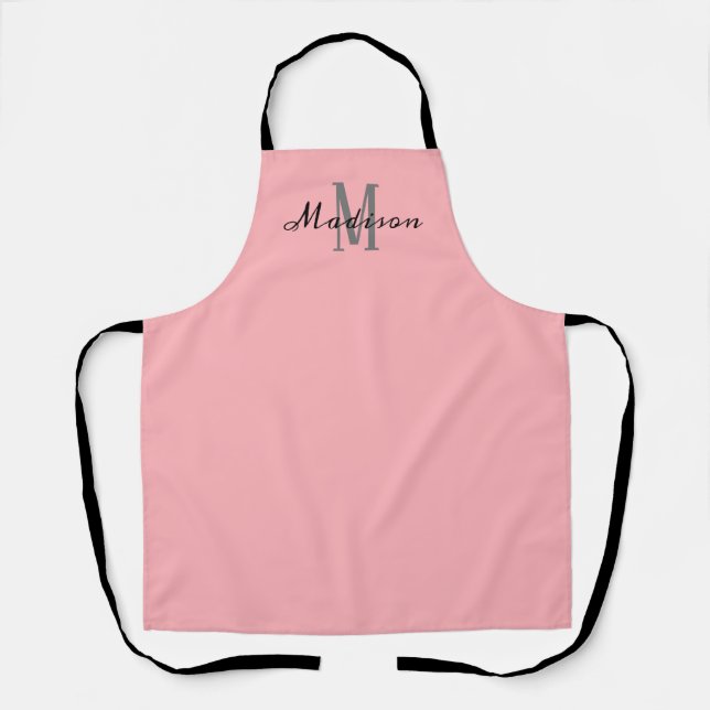 Modern Blush Pink Script Monogram Personalized Apron (Front)