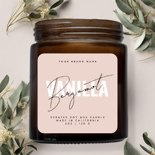 Modern blush pink script typography candle label