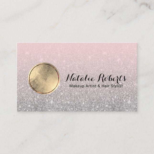 Modern Blush Pink Silver Glitter Custom Photo Business Card (Front)