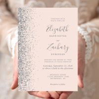 Modern Blush Pink Silver Glitter Edge Wedding