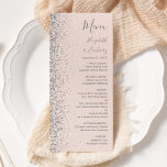 Modern Blush Pink Silver Glitter Edge Wedding Menu<br><div class="desc">The left-hand edge of this elegant modern wedding menu features a silver faux glitter design. The customizable text combines grey handwriting,  copperplate and italic fonts on a blush pink background. The reverse side features a matching blush and silver glitter design.</div>