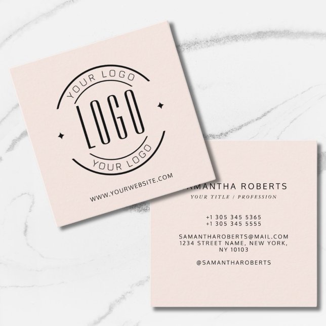 Modern blush pink simple add your logo  square business card (Creator Uploaded)