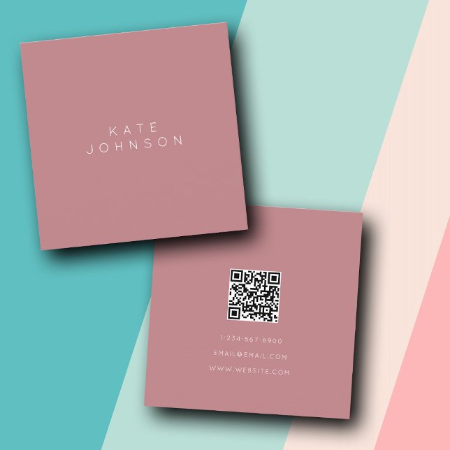 Modern Blush Pink Simple Minimalist QR Code Square Business Card (Creator Uploaded)