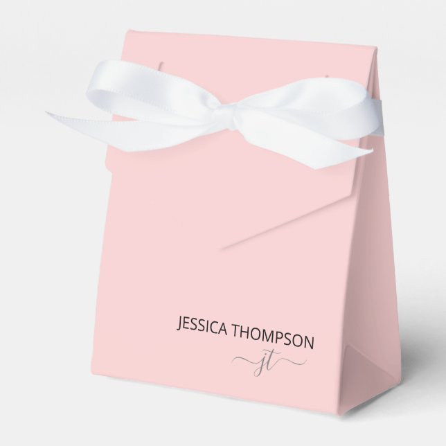 Modern Blush Pink Simple Script Monogram Name Favor Box (Front Side)