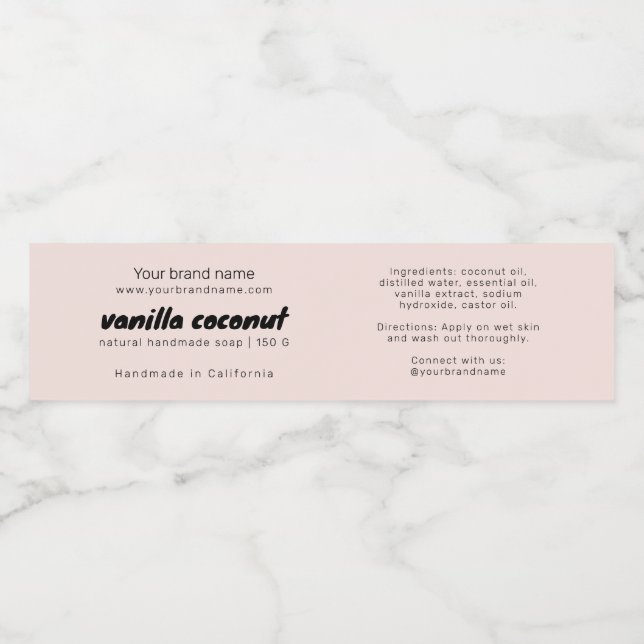 Modern blush pink soap packaging ingredients label (Single Label)