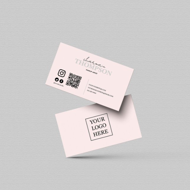 Modern Blush Pink Social Media Icon QR code Business Card (Creator Uploaded)