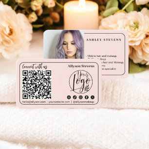 Modern blush pink Social Media QR Code Photo Logo Business Card