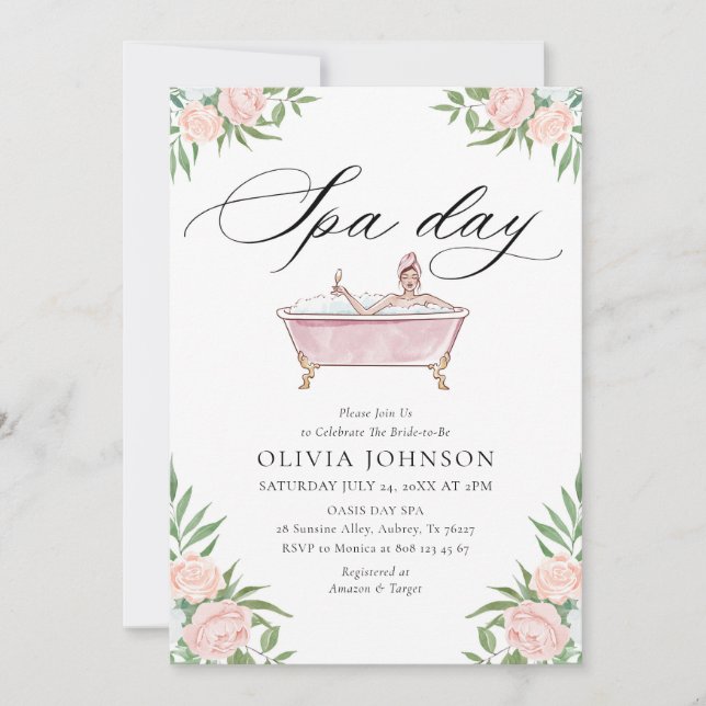 Modern Blush Pink Spa Day Bridal Shower Invitation (Front)